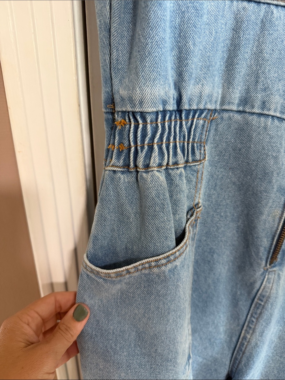 Nasty Gal Light Blue Denim Short-Sleeve Zip Jumpsuit - Picture 4 of 5